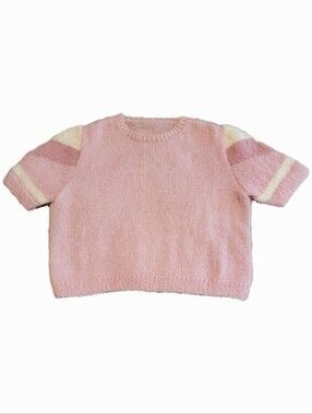 Hand Knit Cropped Sweater Pink Sz Med